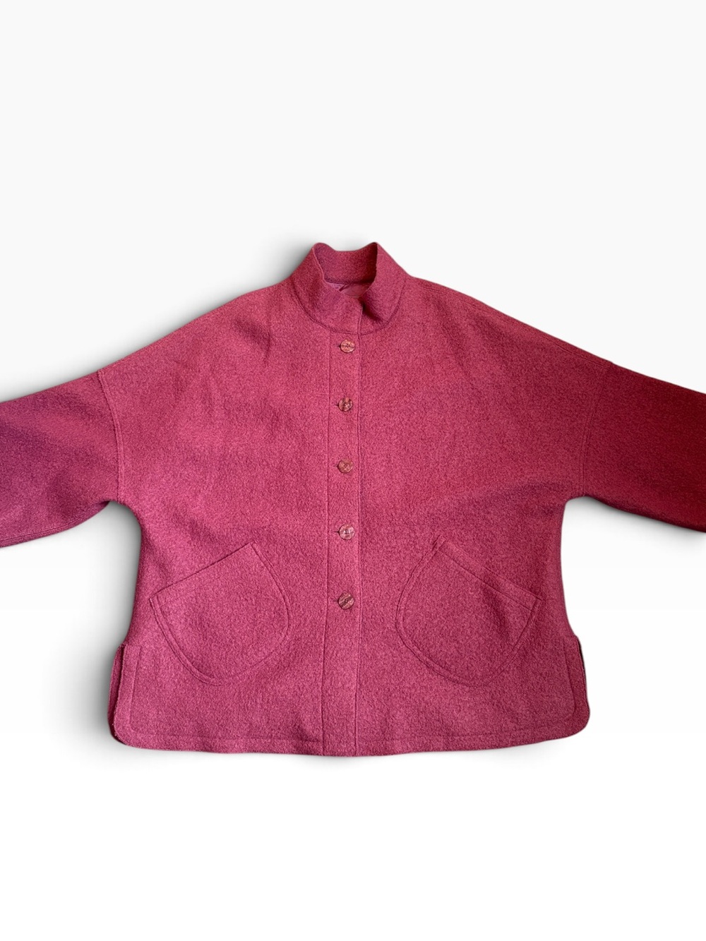 J. Jill 100% Boiled Wool Kimono Jacket Women’s S Burgundy Oversized READ